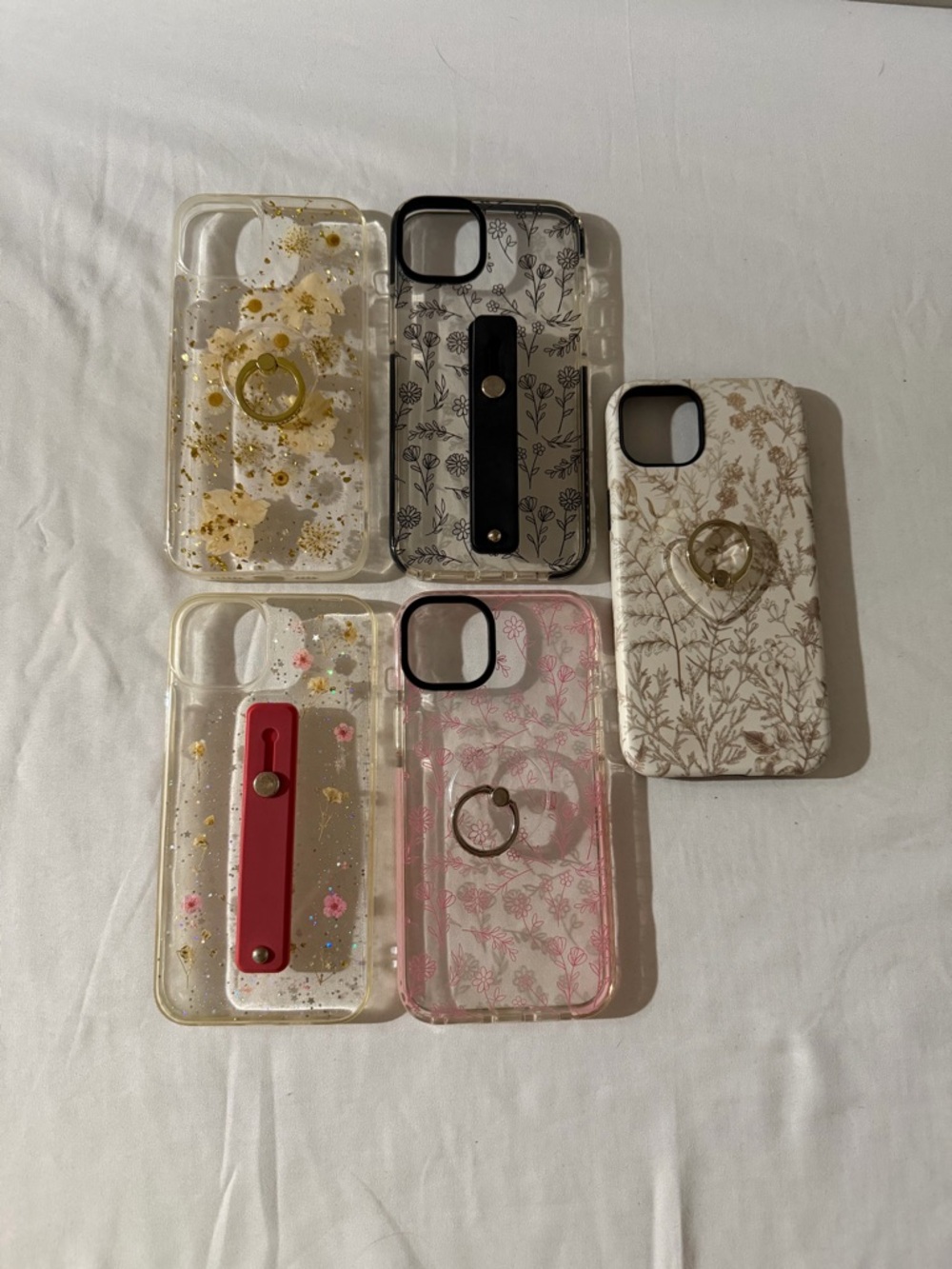 iPhone 14+/15+ Clear Floral & Glitter Phone Case with Coordinating Ring Grips
